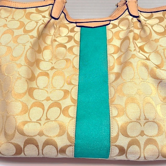 Coach Signature Khaki Emerald Stripe 12cm Devin Shoulder Bag - Picture 4 of 9